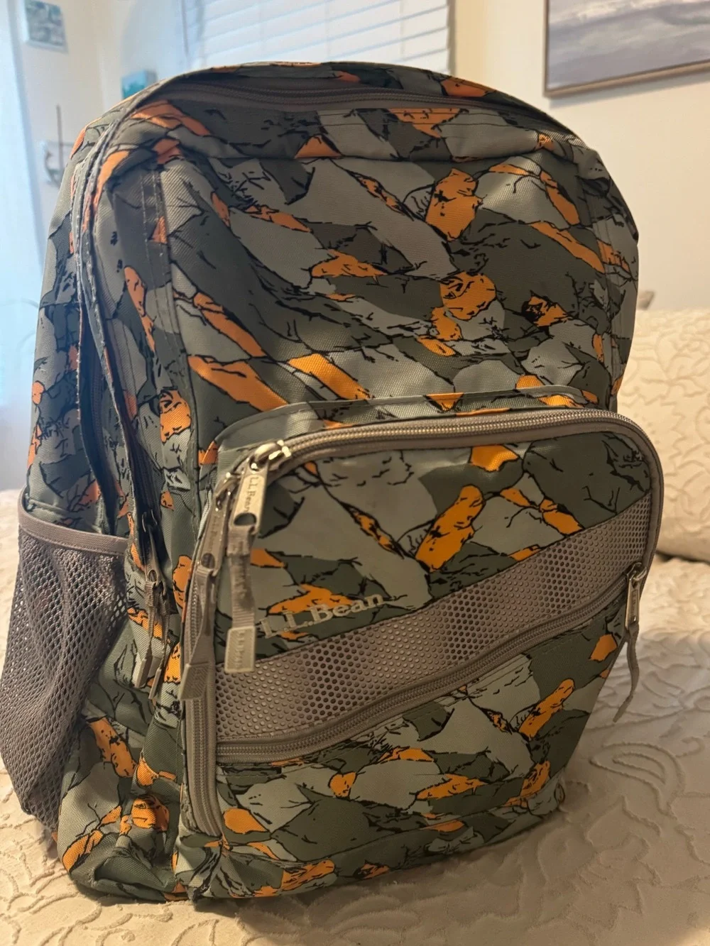 L.L. Bean Green & Orange Patterned Backpack